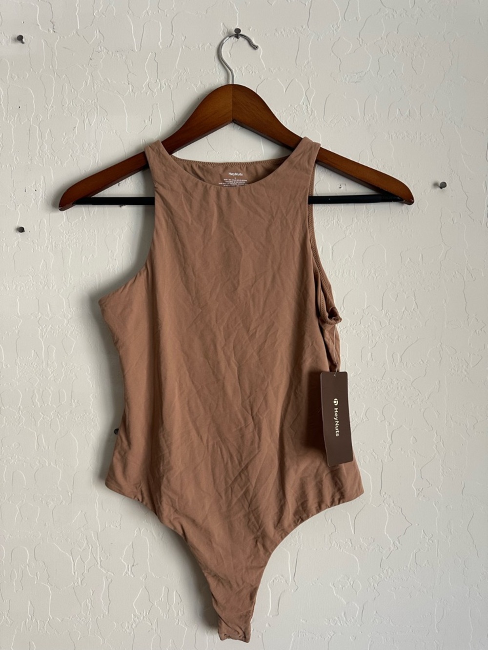 High-Neck Ribbed Bodysuit in Dusty Taupe by A New Day